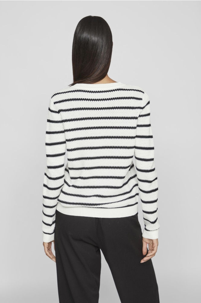VIDALO O-NECK L/S STRIPE KNIT TOP- 14101685 WHITE ALYSSUM/BLACK
